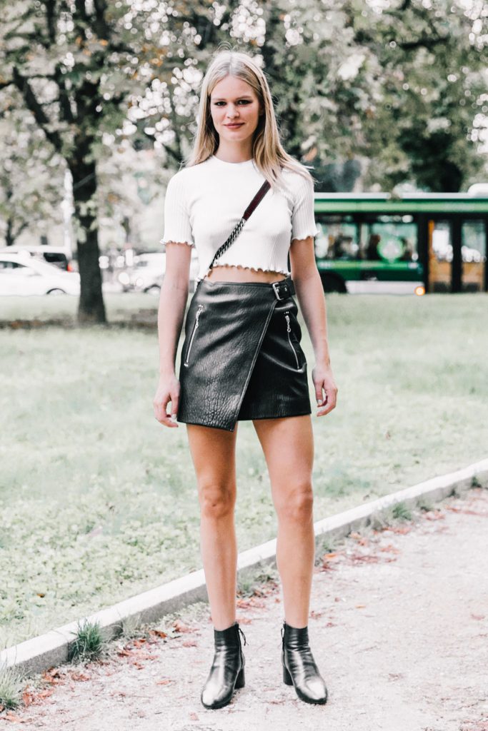 leather skirt and ankle boots